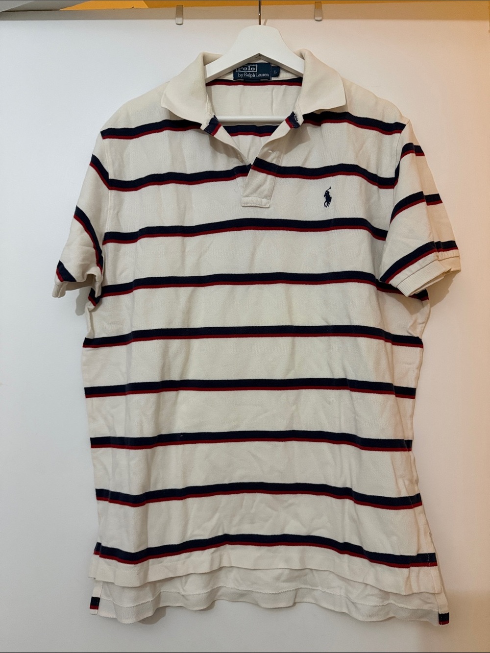 Ralph Lauren Cream Polo with Navy & Red Stripes